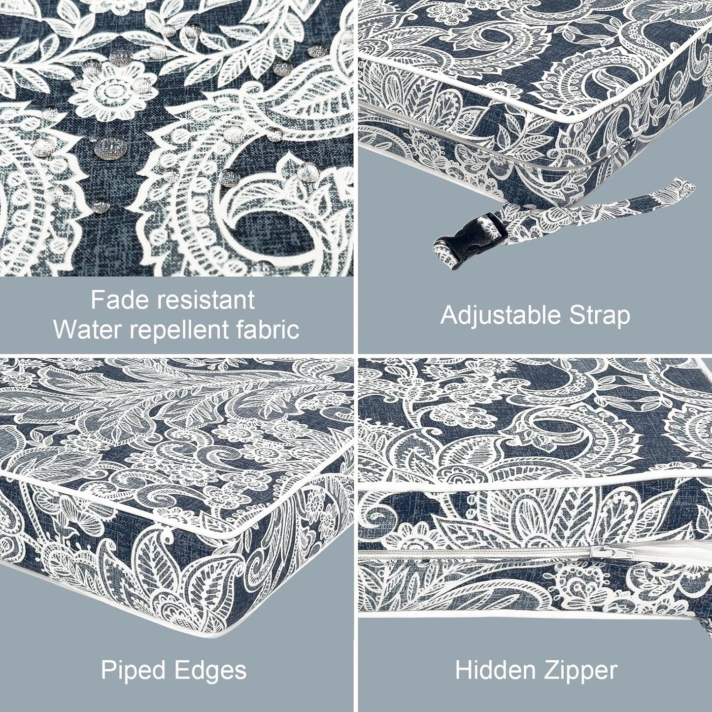 LVTXIII Patio Chair Cushions 19"x19"x3", Water-Repellent Outdoor Seat Cushions for Patio Furniture, Square Chair Pads with Ties for Home Garden Decoration, Set of 2, Damask Lapis