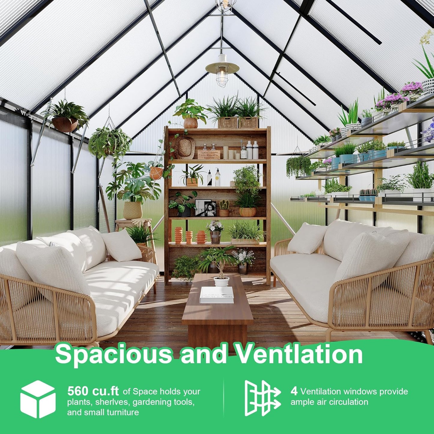 8'x10' Aluminum-Framed Polycarbonate Greenhouse, Heavy Duty Polycarbonate Greenhouse with Quick Setup Structure and Roof Vent, Large Enhanced Aluminum GreenhouseKit for Outdoors