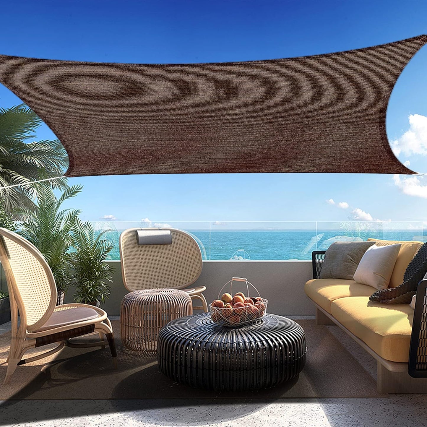 10' x 12' Brown Rectangle Sun Shade Sail SSP1212 Canopy Durable Fabric UV Block Awning,We Make Custom Orders