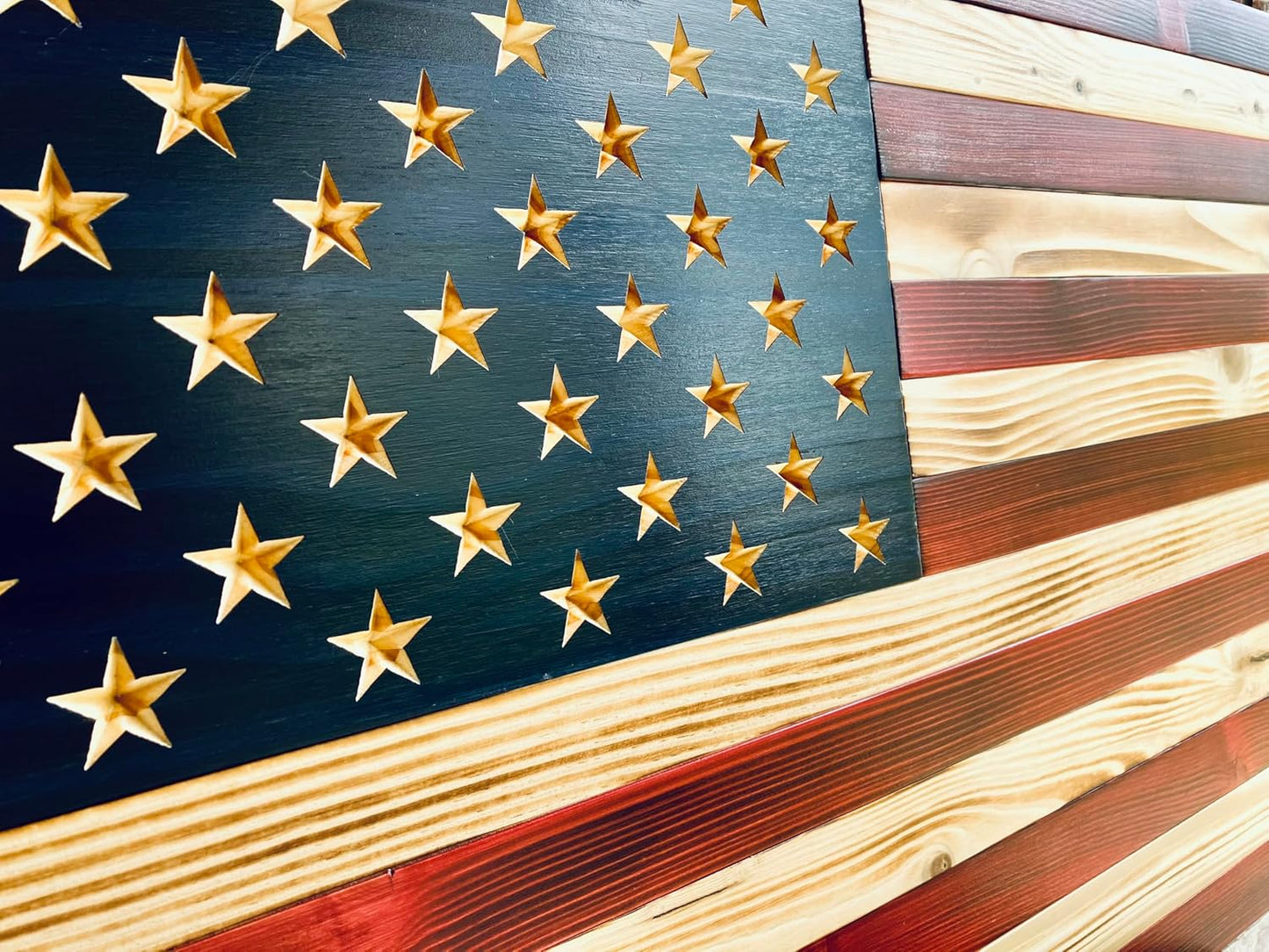 Rustic Wooden American Flag, Patriotic Wall Art (Weather Protected Finish, 30.5x57.5)