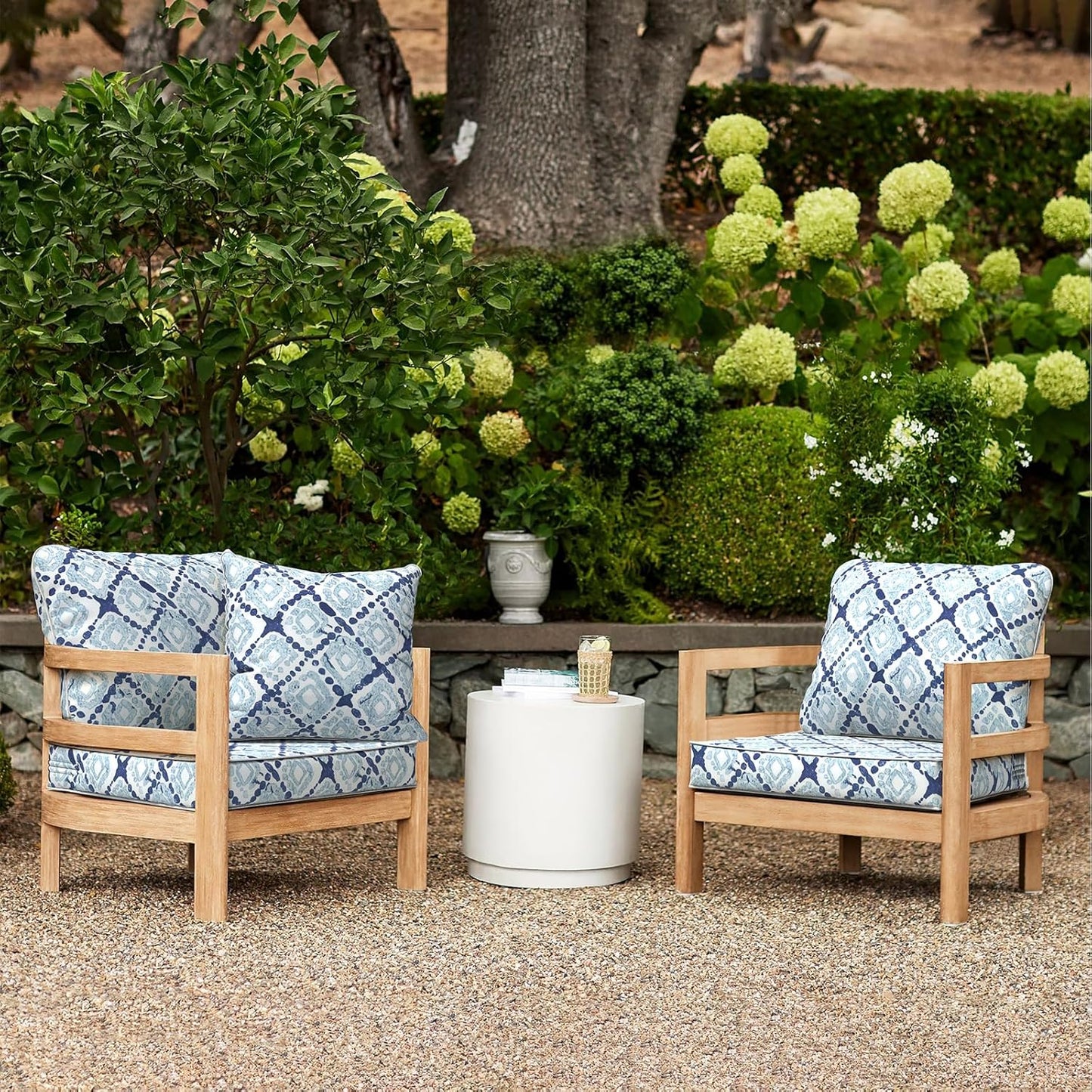 LVTXIII Outdoor Deep Seat Cushion Patio Seat and Back Cushion Set Seasonal Chair Cushion with Removable Cover and Adjustable Buckle for Home and Garden, 24"x24"x4", Boho Geometry Blue