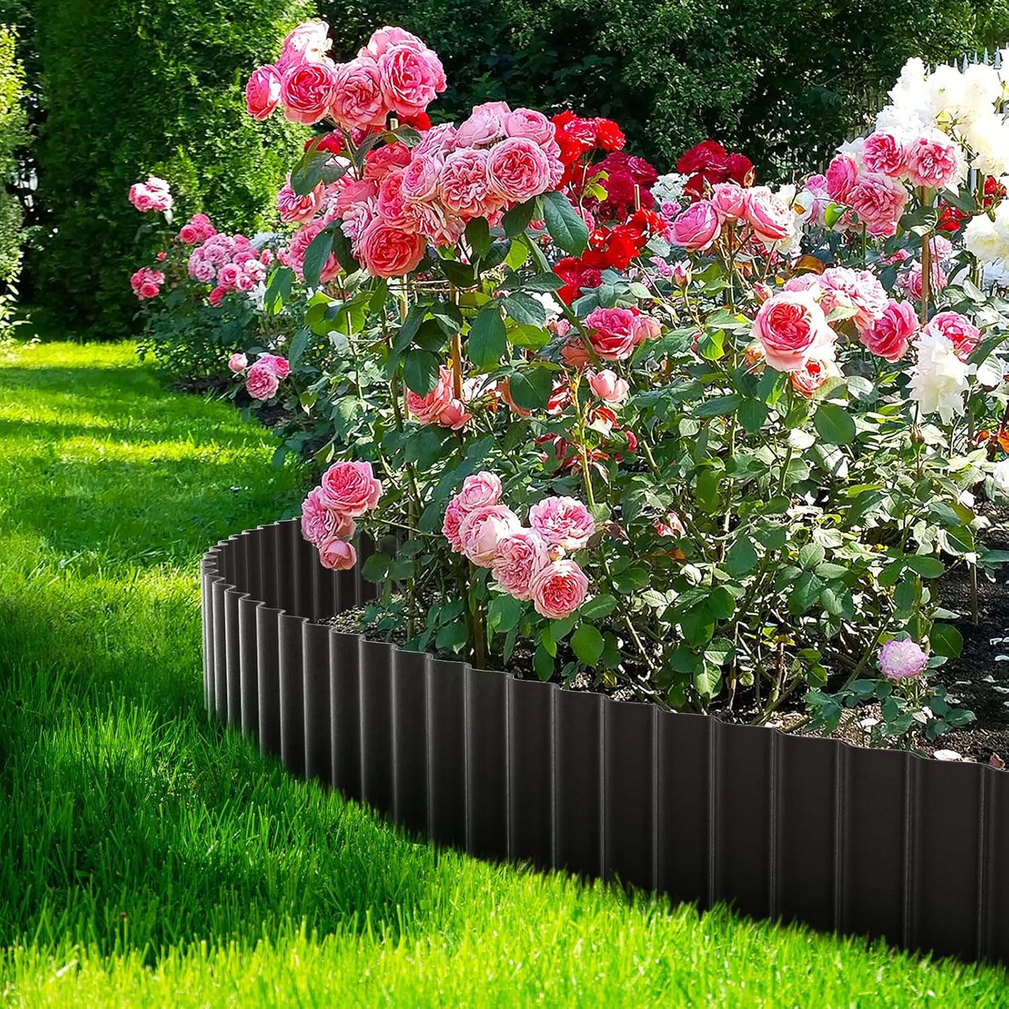 LAVEVE Corrugated Metal Garden Edging 8" x 20Ft, Landscape Edging Border for Lawn, Flower Bed, Garden Fence, Paver Edging (Black)