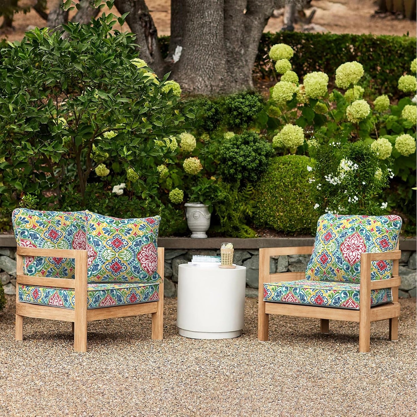 LVTXIII Outdoor Deep Seat Cushion Patio Seat and Back Cushion Set Seasonal Chair Cushion for Dining Arm Chairs, Wicker Chairs and Garden Furniture Decoration, 24"x24"x4", Damask Red