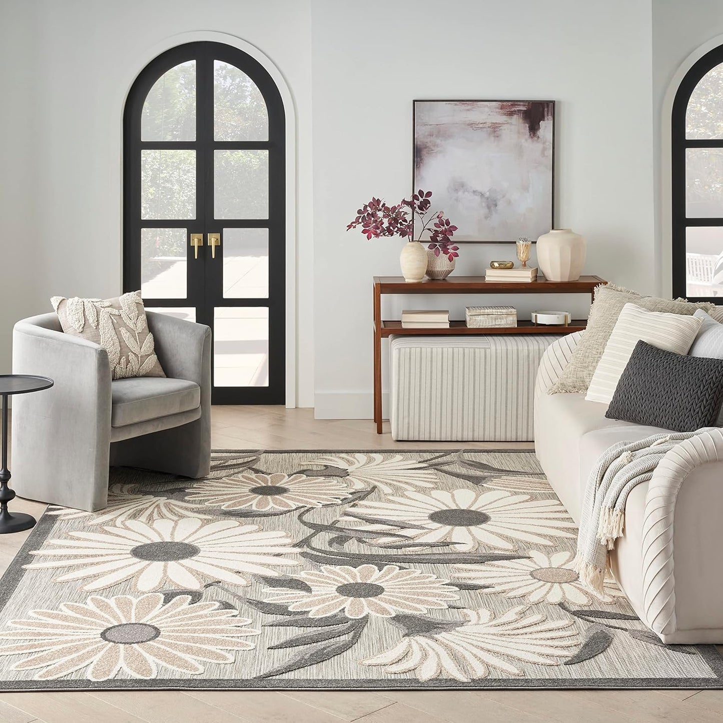 Nourison Home Aloha Indoor-Outdoor Beige 3'6" x 5'6" Area Rug, Easy Cleaning, Non Shedding, Bed Room, Living Room, Dining Room, Kitchen (4x6)