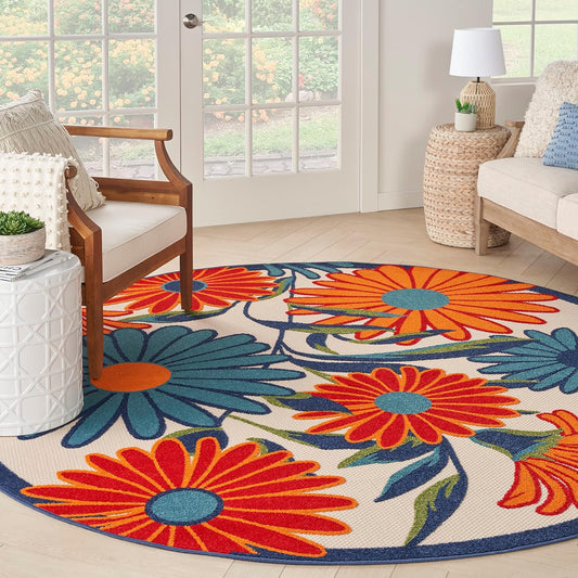 Nourison Home Aloha 8' x Round Multicolor Fabric Contemporary Area Rug (8' Round)