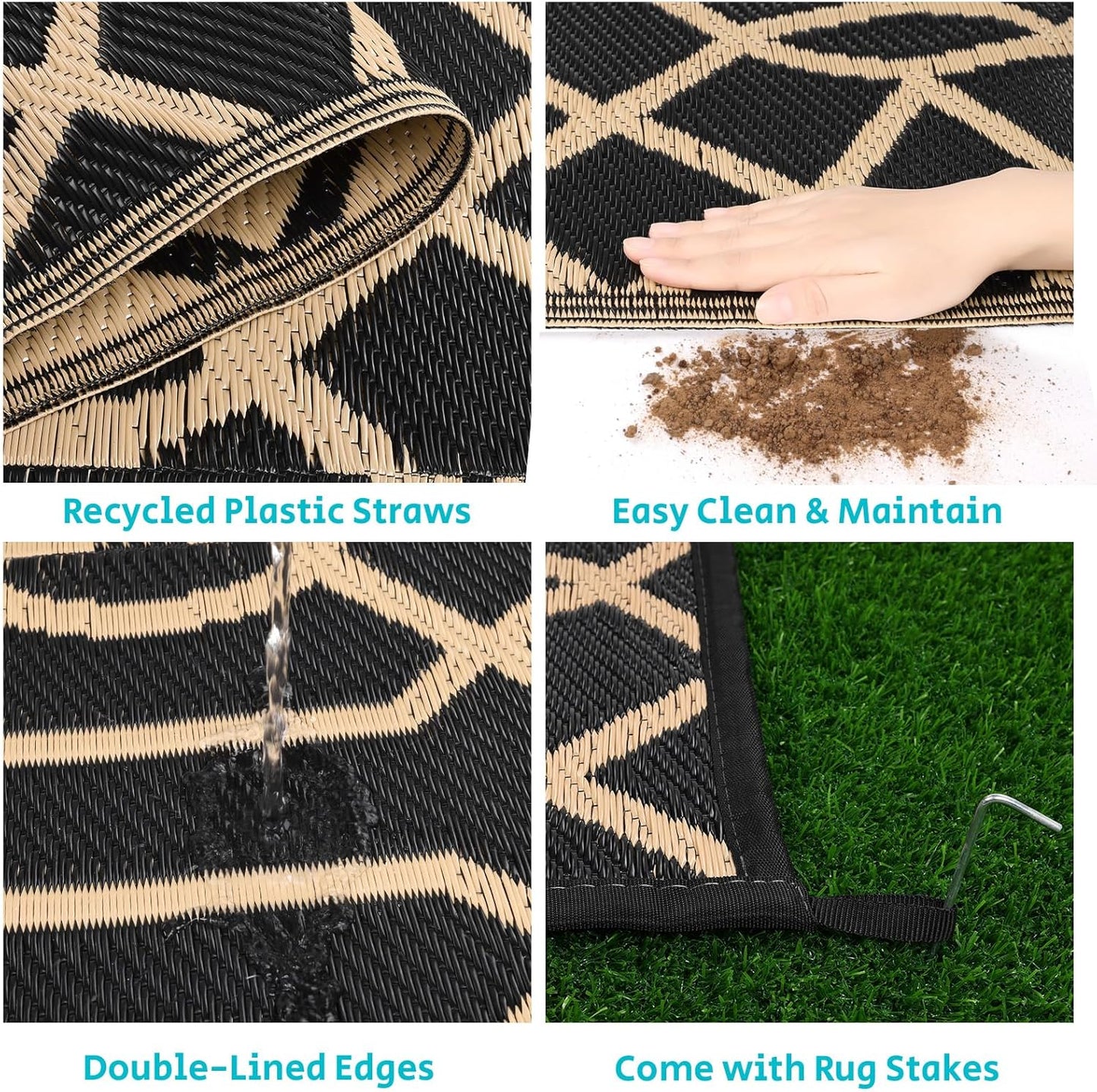 HEBE Outdoor Rug Waterproof 8x10, Reversible Plastic Straw Rug RV Camping Rug, Indoor Outdoor Patio Mat Clearance, Outside Carpet for Porch,Deck,Camper,Balcony,Backyard,Picnic