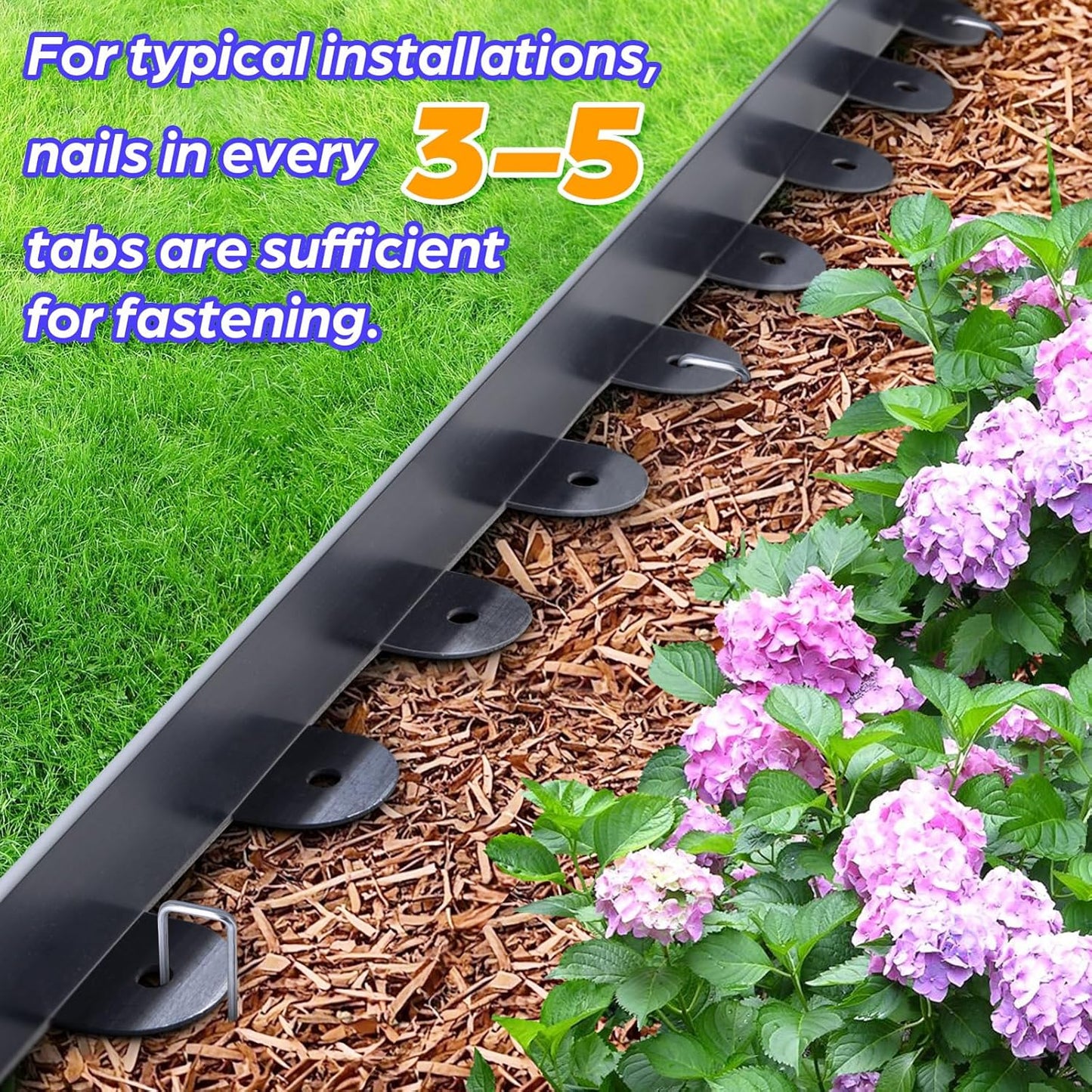 Landscape Edging, 2.0" x 20' Plastic Garden Edging with 20 Pcs Metal Spikes, Flexible Garden Border for Lawn, Landscaping, Flower Beds