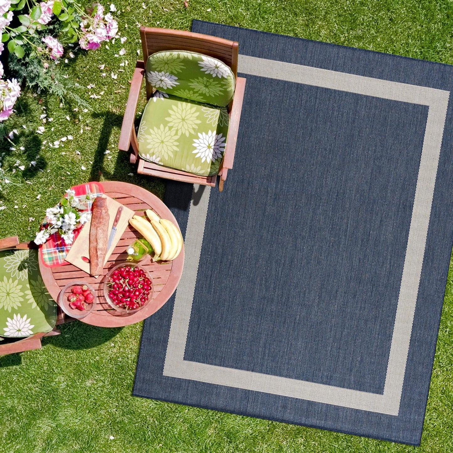 CAMILSON Outdoor Rug 6x9, Modern Outside Rugs for Patios Porches Waterproof Durable Washable Non-Shedding, Easy-to-Clean Indoor Outdoor Area Carpet (6 x 9, Bordered - Blue/White)
