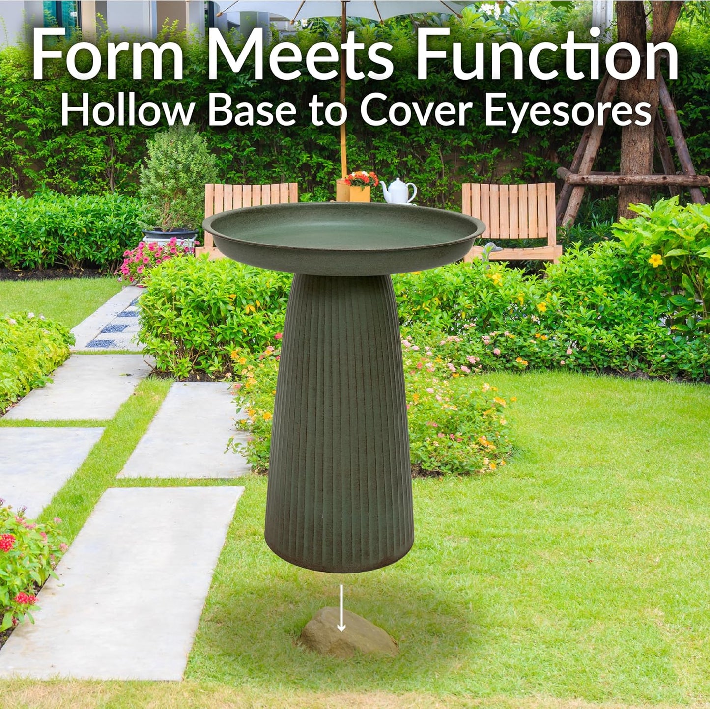 Sunnydaze Gleeful Garden Metal Bird Bath for Outdoors - Large Decorative Iron Birdbath - 23-Inch - Matte Green