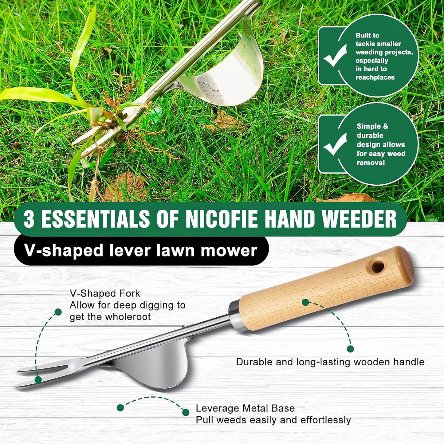 BOOLOOEN3Pack Weed Puller Tool, Manual Hand Weeder Paver, Crack Weeder, Stainless Steel Crevice Weeding Digger Tool, Paving Brick Moss Removal, L-Shape Gardening Crack Tool for Lawn Edger and Driveway
