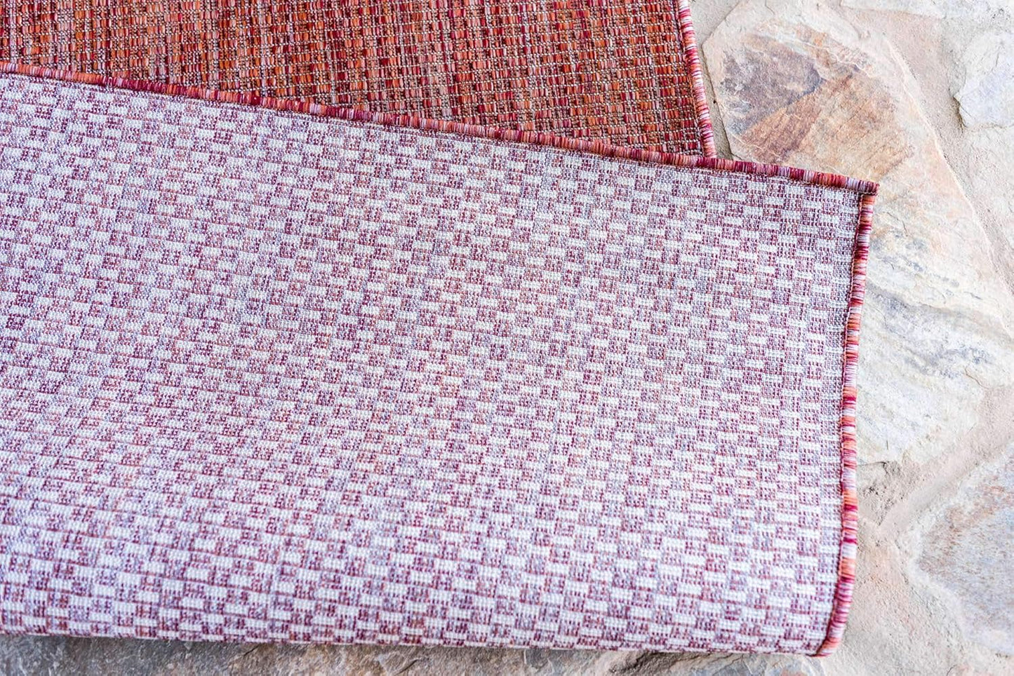 Unique Loom Collection Casual Transitional Solid Heathered Indoor/Outdoor Flatweave Area Rug (8' x 11' 4" Rectangle, Rust Red/Beige)