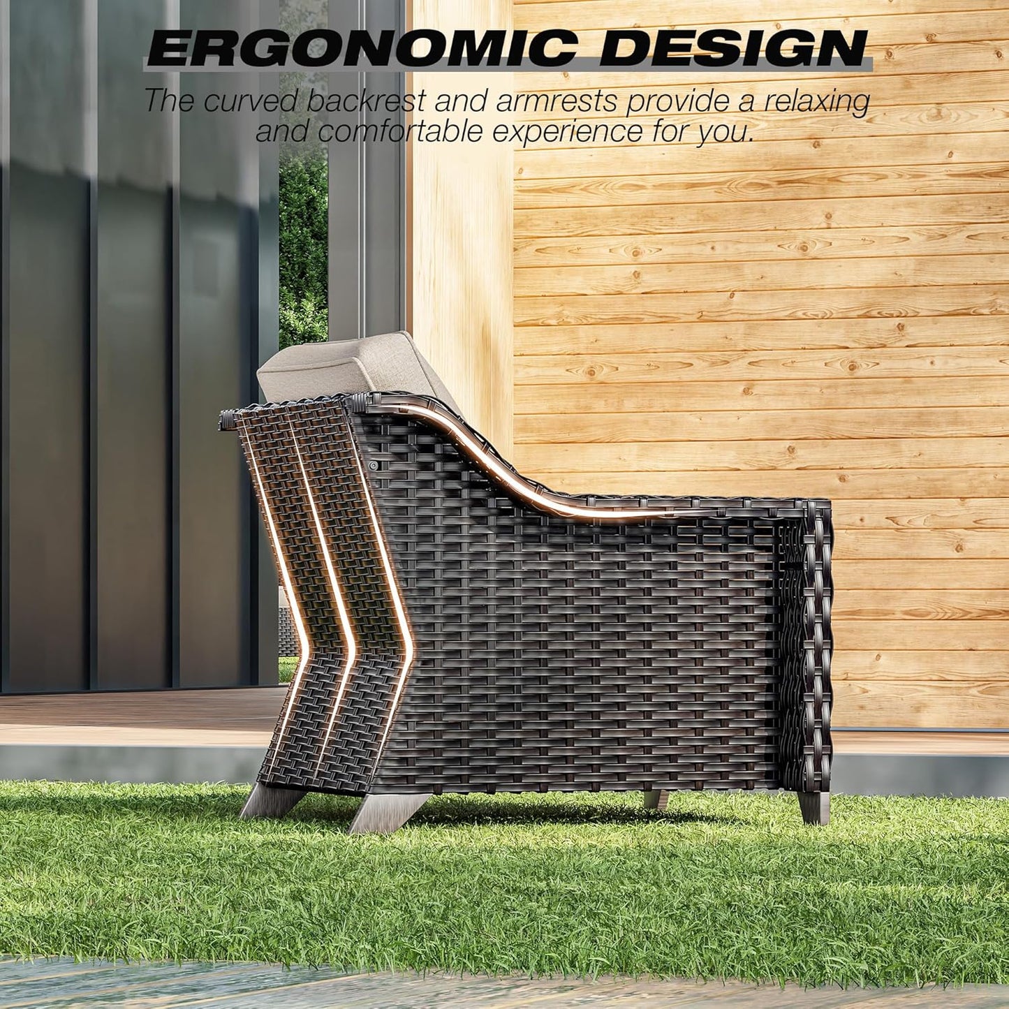 Joyside Wicker Patio Furniture Sets, 6 Pieces Upgraded Large Size Outdoor Furniture with Patio Dining Chairs, 3-Seat Sofa and Outdoor Ottoman, Thick Cushions, Wide Armrest