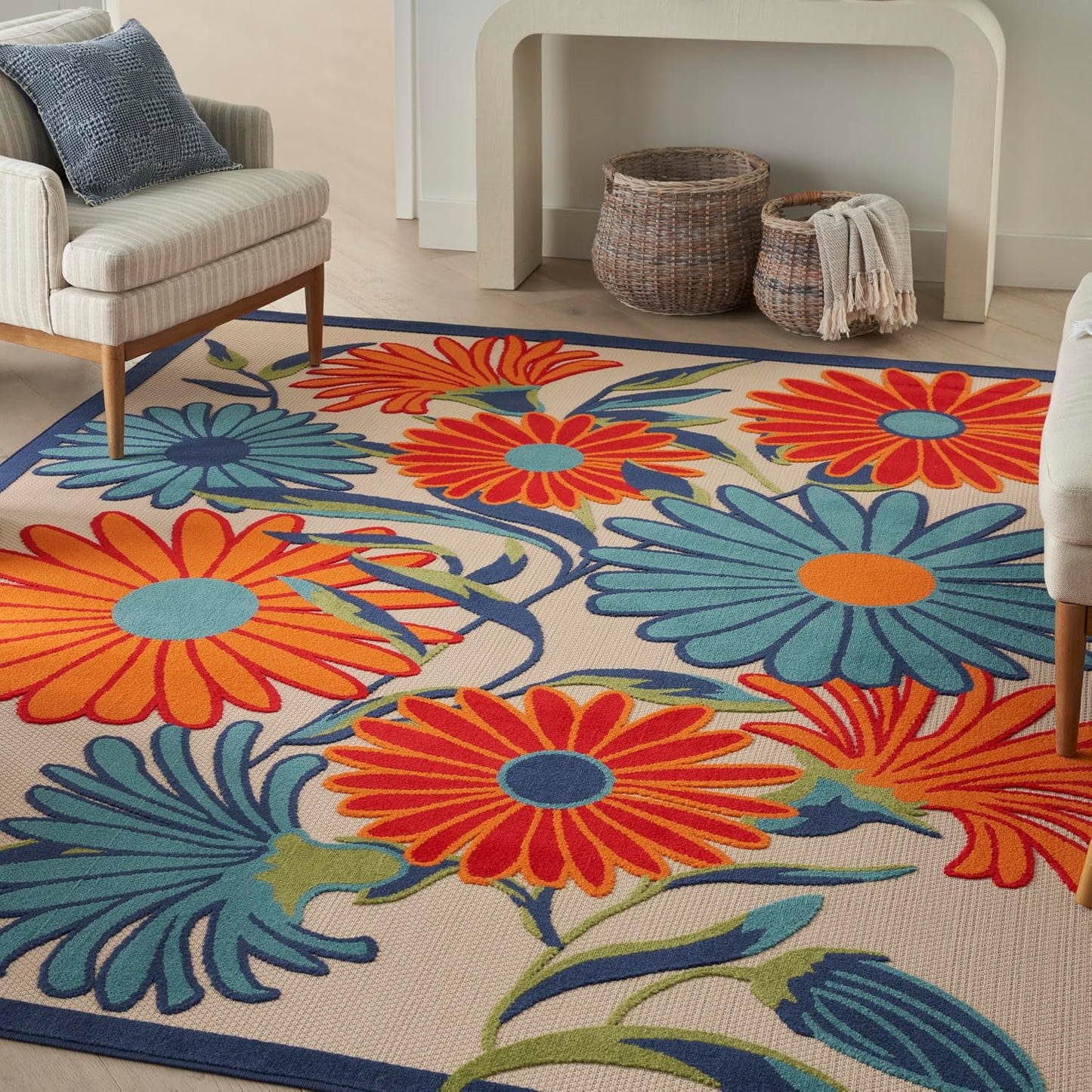 Nourison Home Aloha Outdoor Multicolor 10' x 14' Area Rug, Easy Cleaning, Non Shedding, Bed Room, Living Room, Dining Room, Deck, Backyard, Patio (10x14)