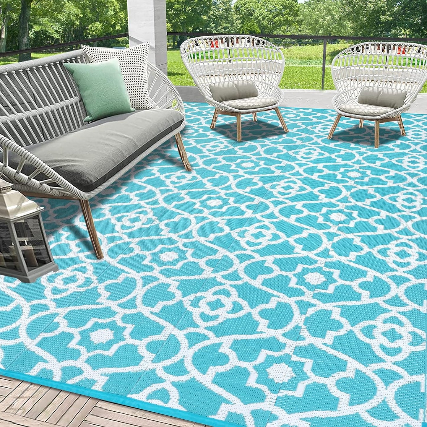 HEBE Outdoor Rug Waterproof 8x10, Plastic Straw Rug Camping Rug, Reversible Outdoor Patio Rugs RV Mat Clearance, Indoor Outside Floor Carpet for Porch,Deck,Camper,Balcony,Backyard