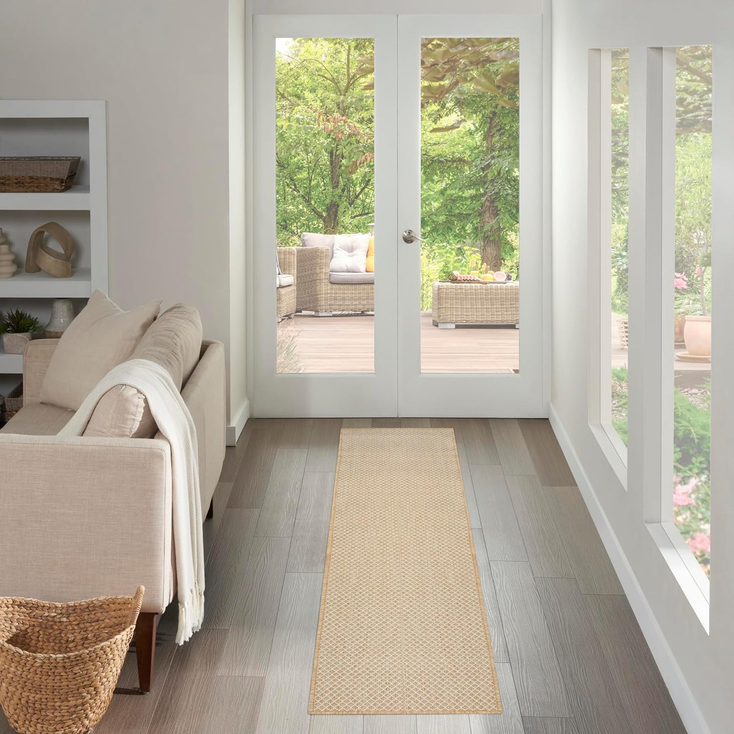 Nourison Home Courtyard Natural 2'2" x 8' Area Rug - Easy Clean, Non Shedding, Bed Room, Living Room, Dining Room, Kitchen (8' Runner)