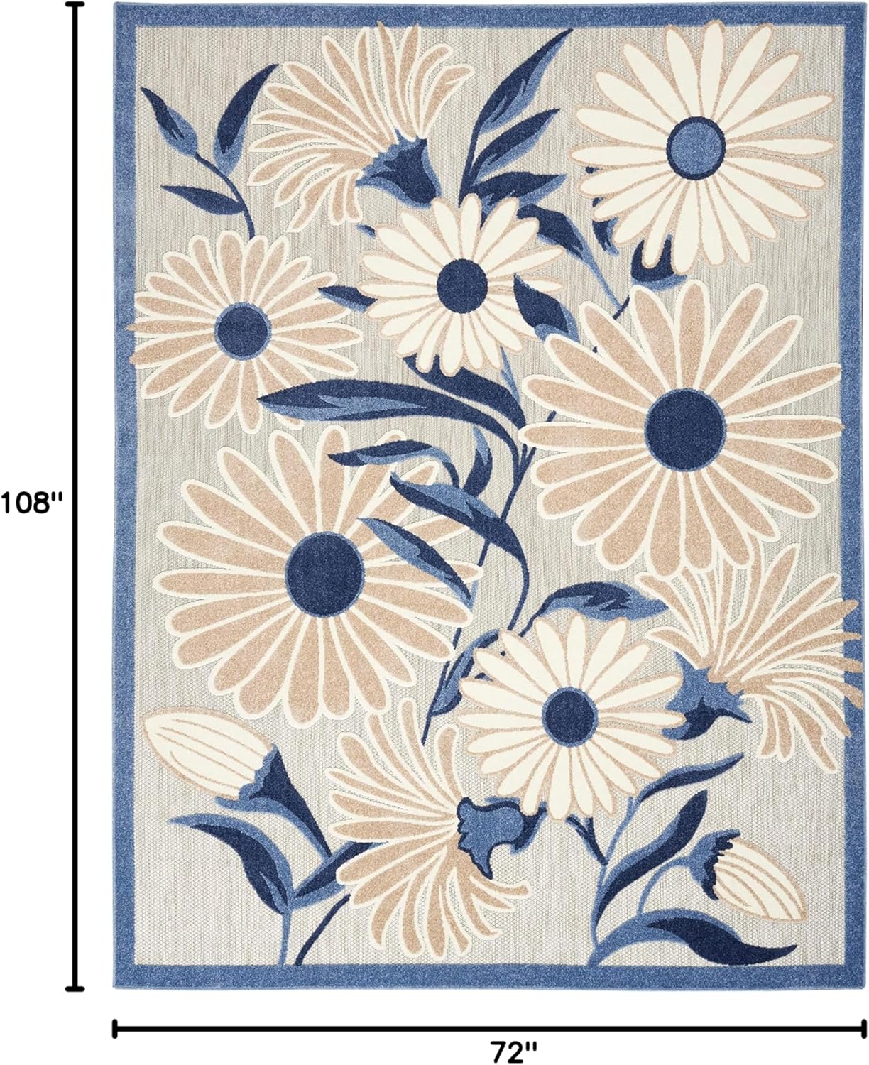 Nourison Home Aloha Indoor/Outdoor Blue/Grey 6' x 9' Area Rug, Easy Cleaning, Non Shedding, Bed Room, Living Room, Dining Room, Kitchen (6x9)