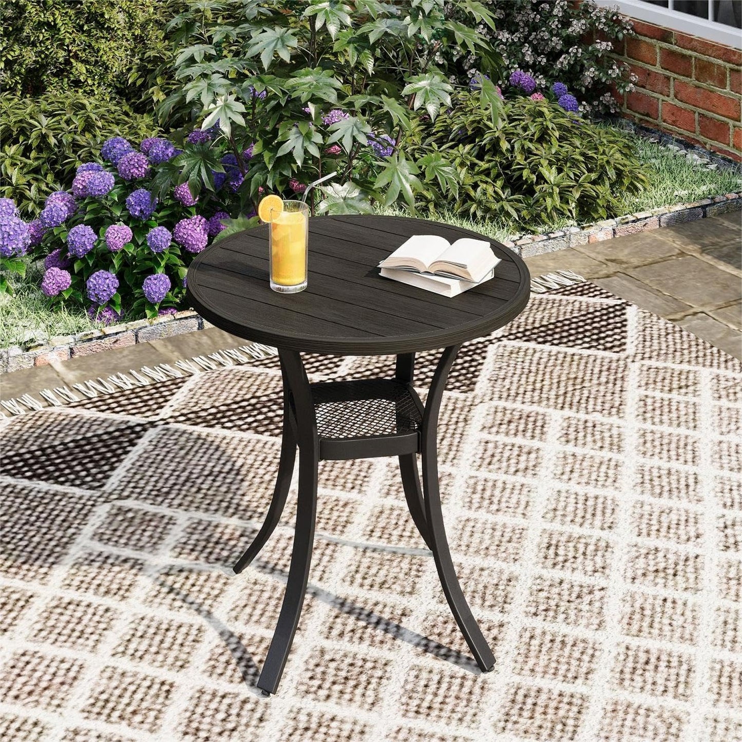 DIFY 27.6" Round Patio Dining Table, Outdoor Bistro Table with Rust Resistant Metal Frame, Ideal for Lawn, Backyard and Deck, Dark Grey