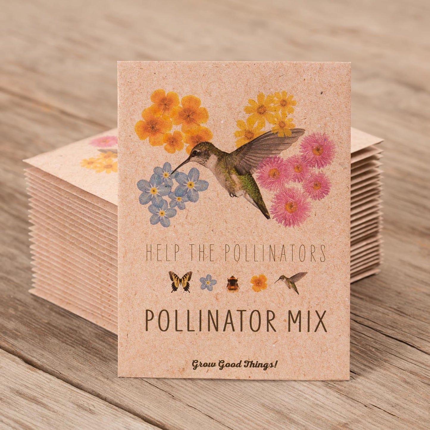 Bentley Wildflower Mix, Pre Filled Hummingbird Packets, 25 Annual Flower Packs, Perfect Eco-Friendly Gift for DIY Gardeners or New Homeowners, Non GMO Seeds
