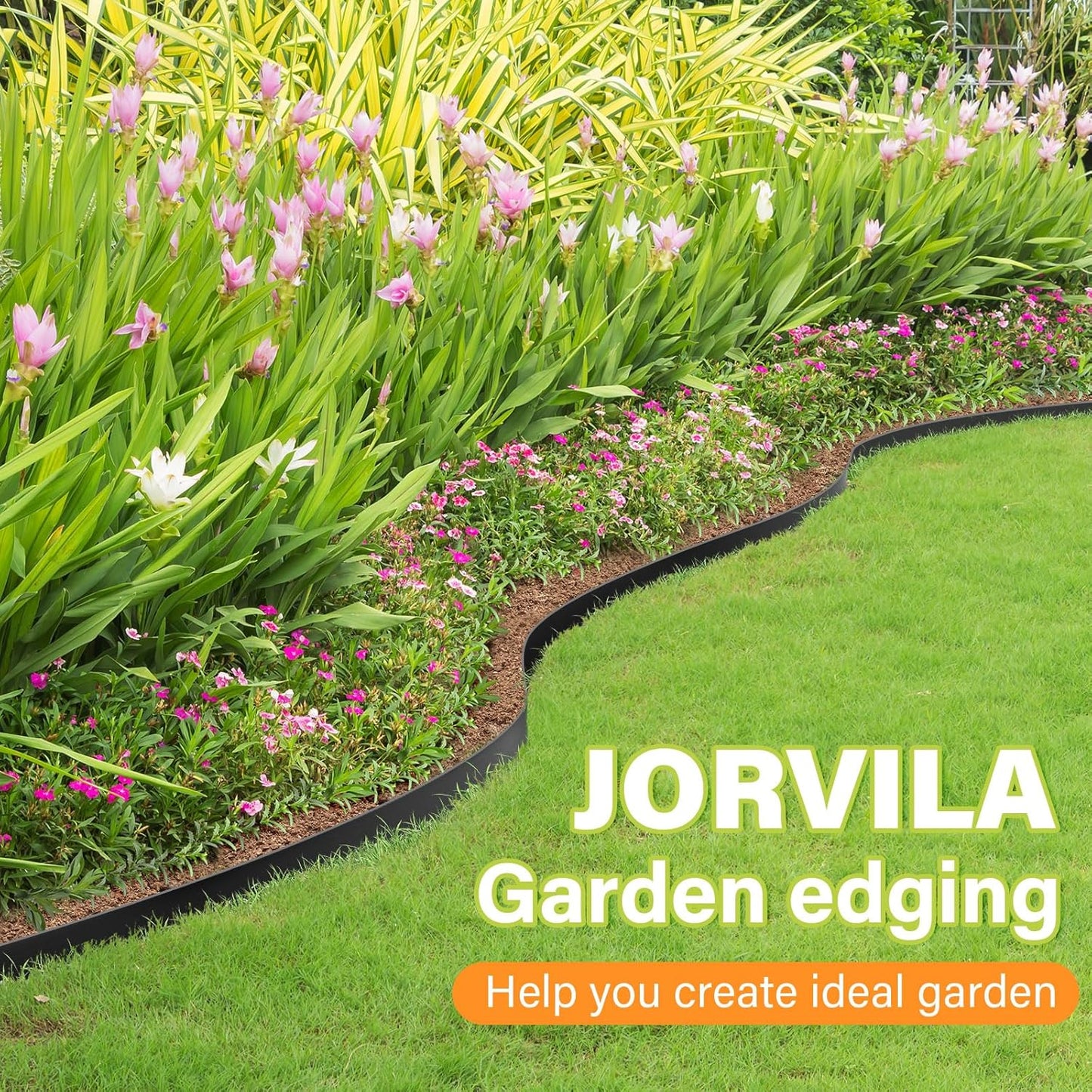 Landscape Edging, 2.0" x 80' Plastic Garden Edging with 100 Pcs Metal Spikes, Flexible Garden Border for Lawn, Landscaping, Flower Beds