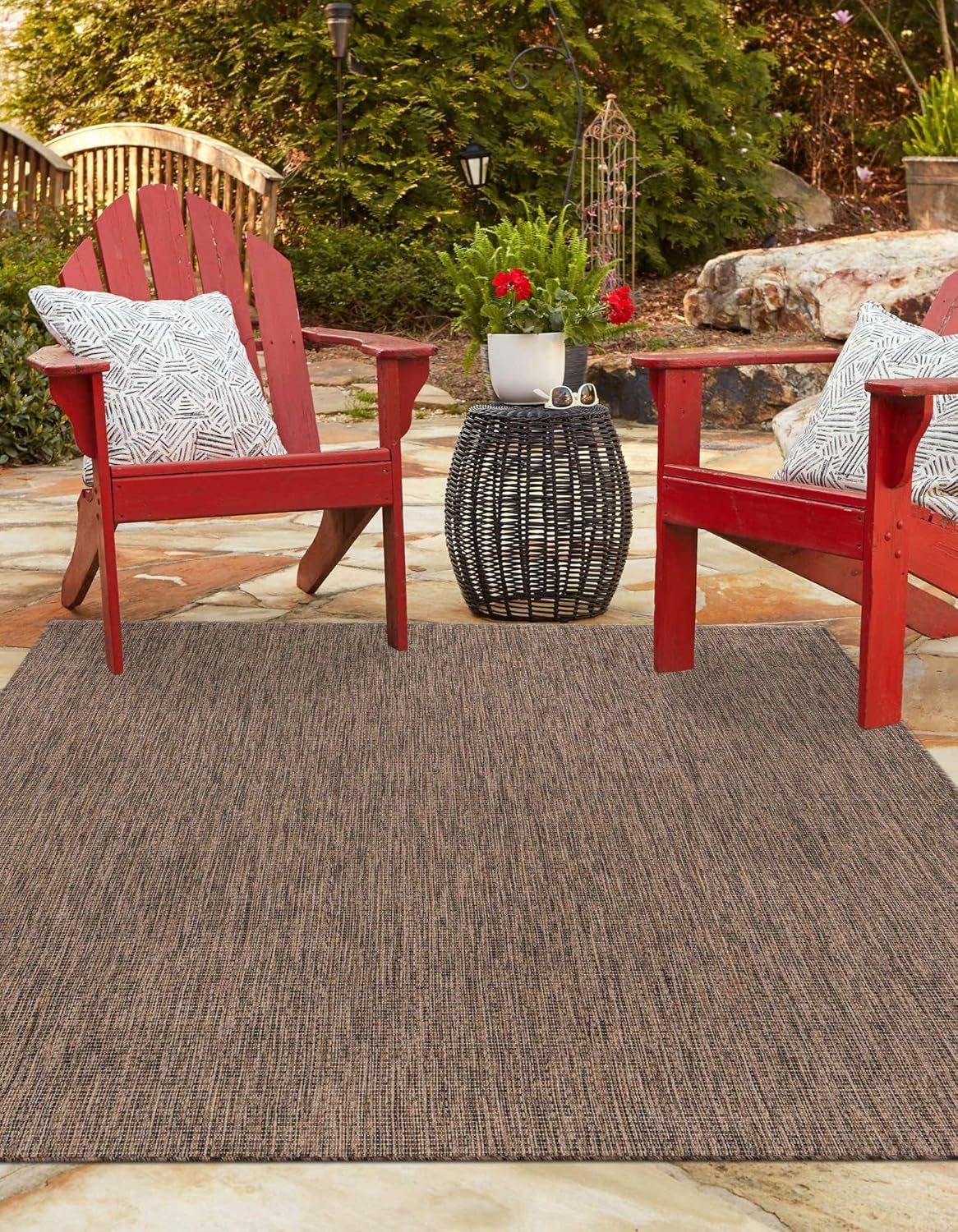 Unique Loom Outdoor Solid Collection Area Rug (10' x 14' 1" Rectangle Light Brown/Ivory)