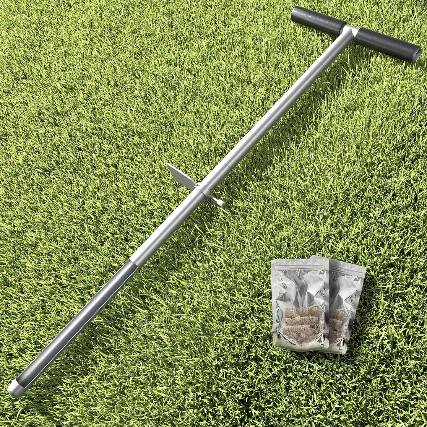 36 Inch Soil Sampler Probe, Stainless Steel Soil Sampling Tube Soil Core Sample Bags Soil Probe Tester, T-Handle Soil Test Kits Soil Probe with Foot Pedal for Plant Digger Garden Lawn Farm