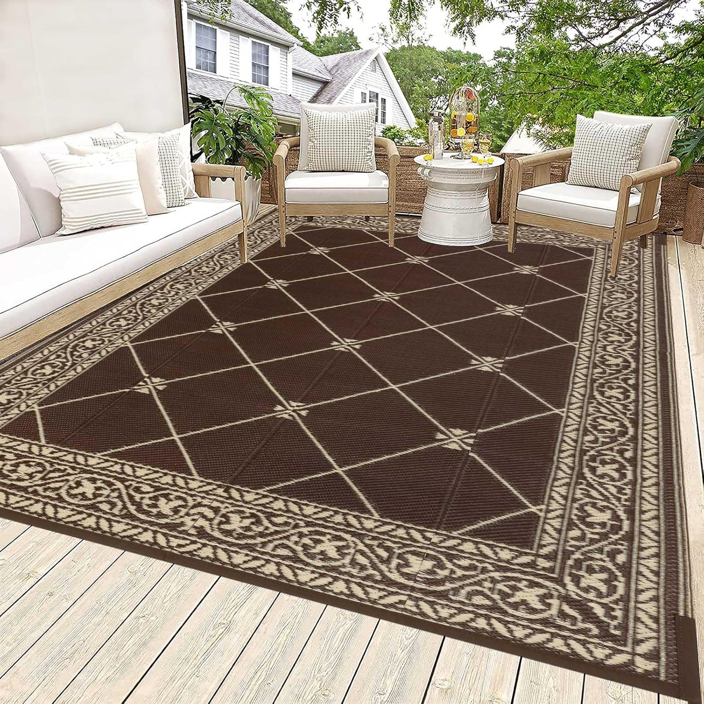 HiiARug Reversible Outdoor Rug 5'x7' Plastic Straw Rugs for Patios RV Camping Mat Reversible Mats Large Floor Mat for RV Outside, Backyard, Deck, Picnic, Beach, Trailer, Camping