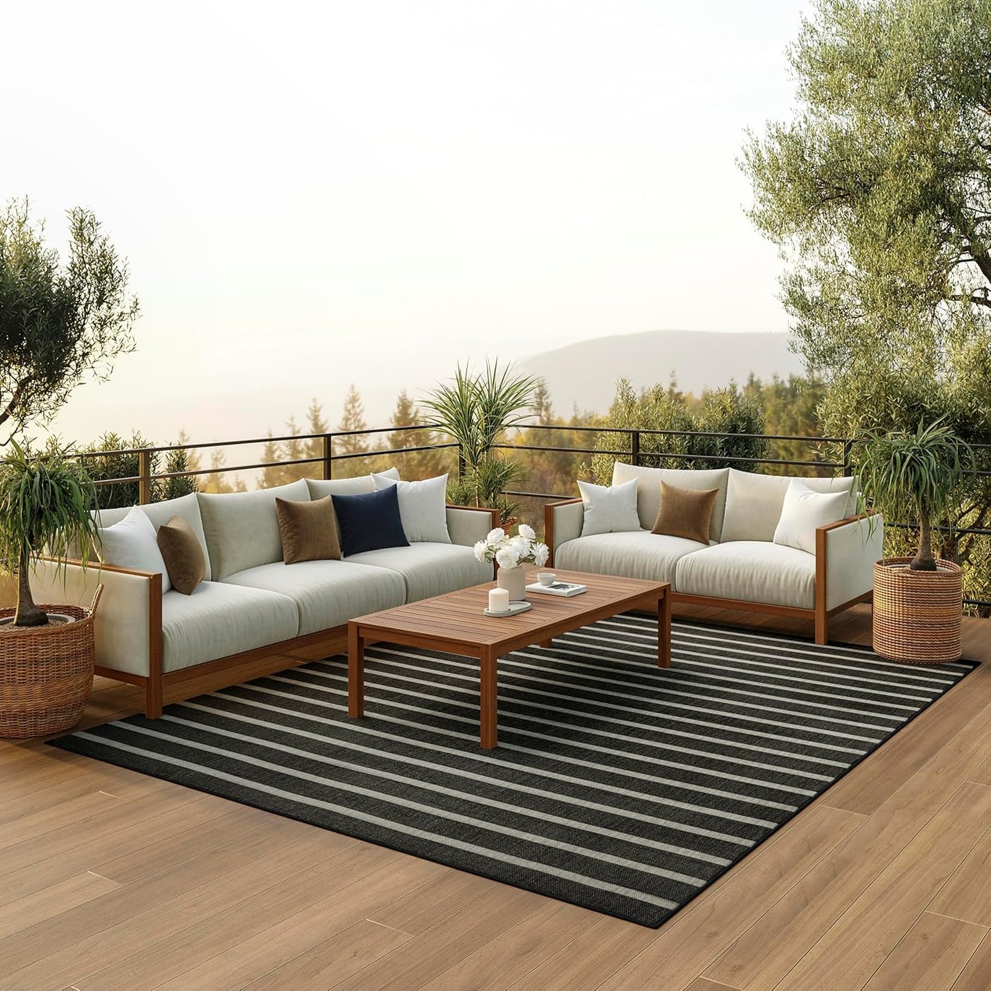 Nourison Home Positano 7' x 10' Fabric Black Ivory Area Rug