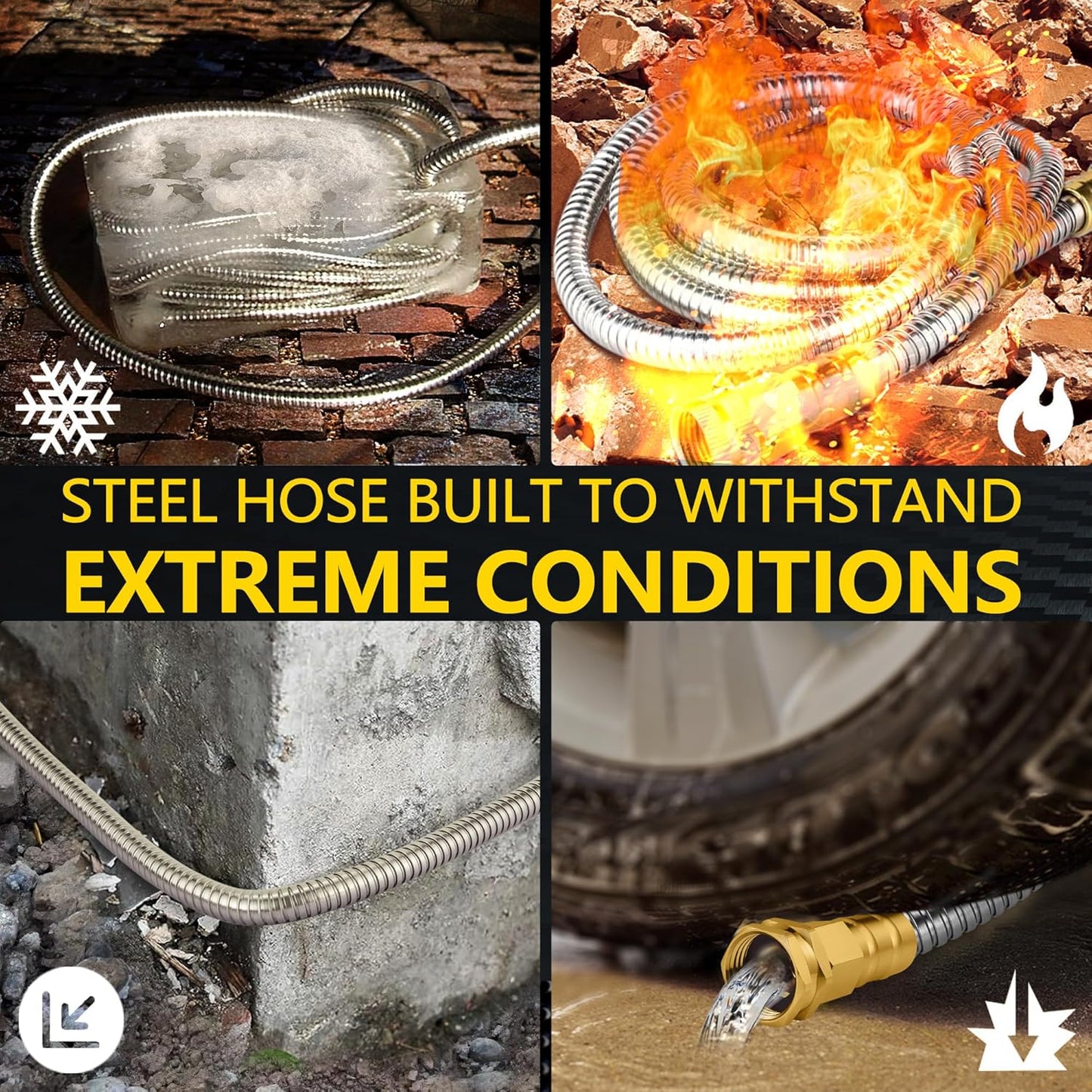 Metal Garden Hose 100 ft - Stainless Steel Garden Hose Leak-Proof with Layer Latex Core - 2025 Version/New Patented,Lightweight, Durable Hoses with Nozzles - Less-Kink Flexible Metal Water Hose