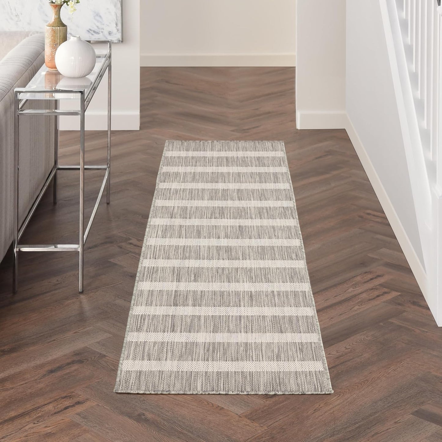 Nourison Home Positano Grey Ivory 2' x 6' Area Rug Easy Clean, Non Shedding, Bed Room, Living Room, Dining Room, Kitchen (6' Runner)