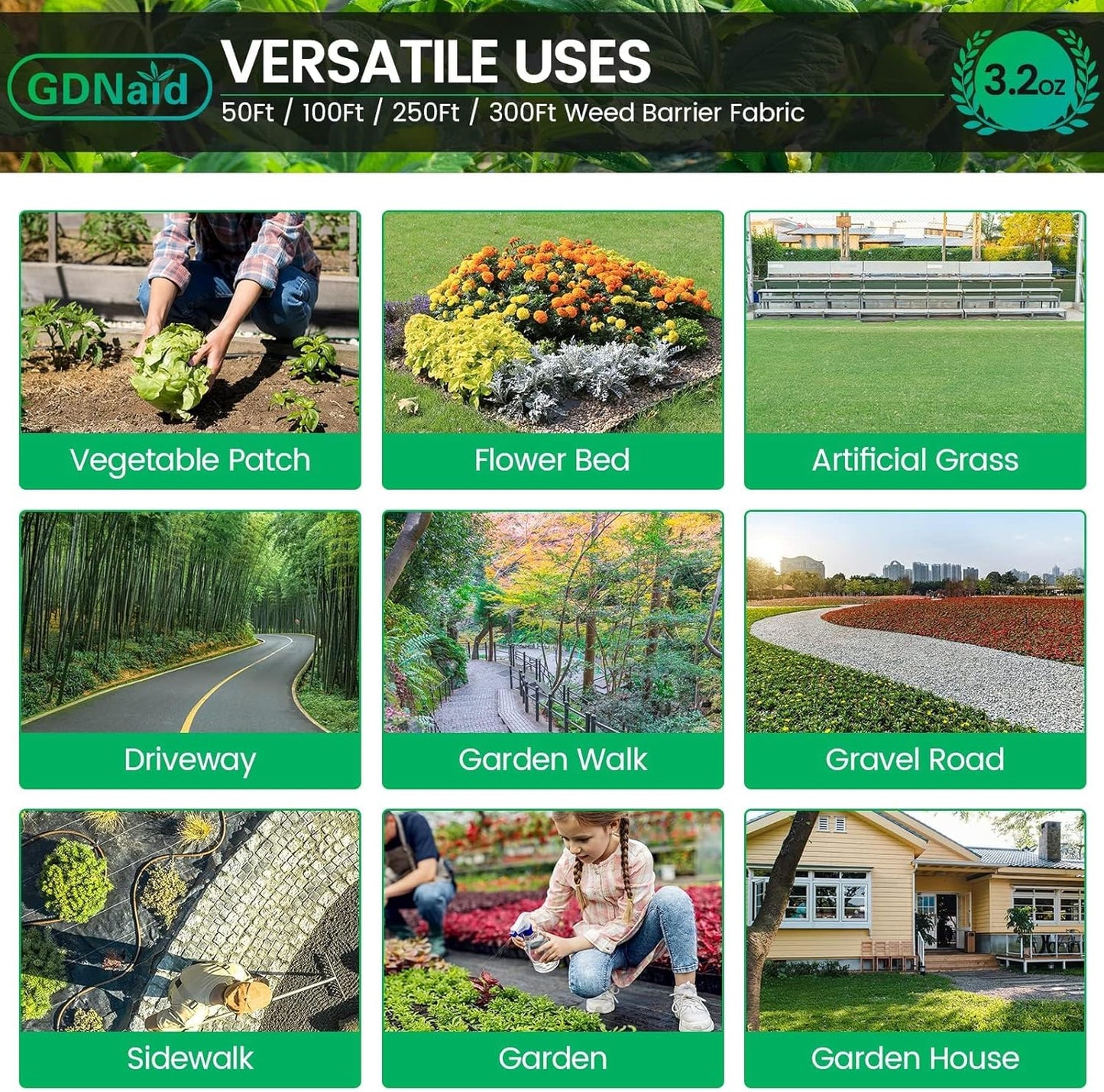 Weed Barrier 3ft x 300ft Landscape Fabric 3.2oz Weed Barrier Fabric, Easy Setup Landscaping Fabric, Garden Weed Fabric for Gardening, Farming