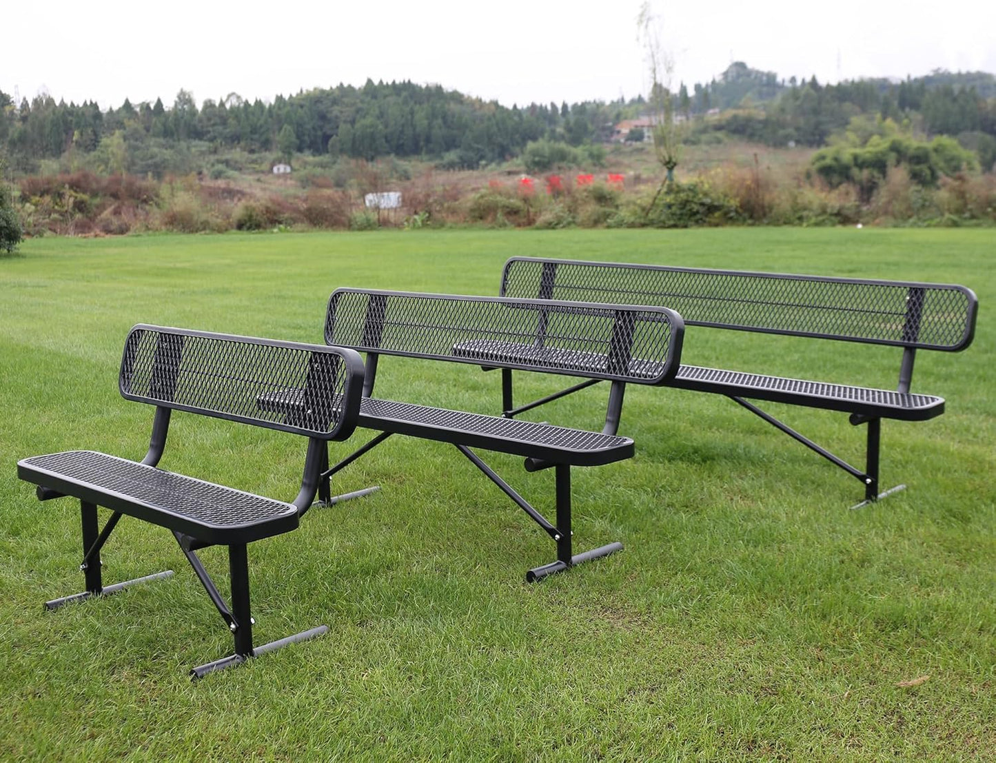 8 Feet Heavy Duty Metal Park Bench for Outside, Outdoor Bench with Backrest & Portable Frame, Commercial Benches for Shopping Malls, Stores, Parks, Patios, Decks, Black