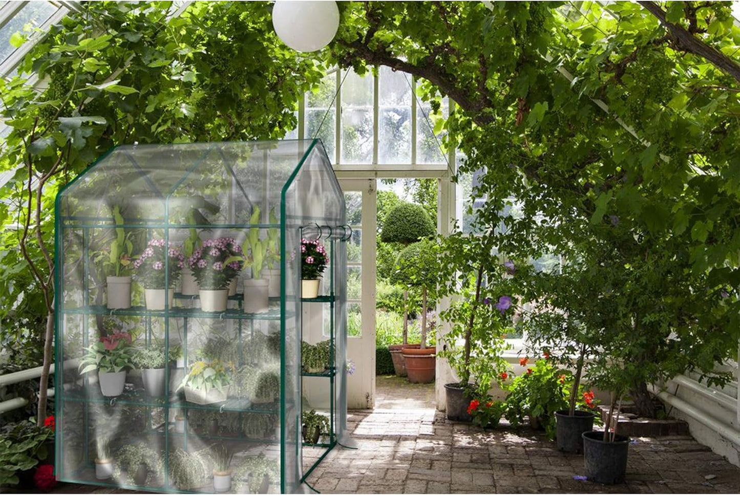 Home-Complete 514537FXW Walk-in Greenhouse-Indoor Outdoor with 8 Sturdy Shelves-Grow Plants, Seedlings, Herbs, or Flowers in Any Season-Gardening Rack, Green