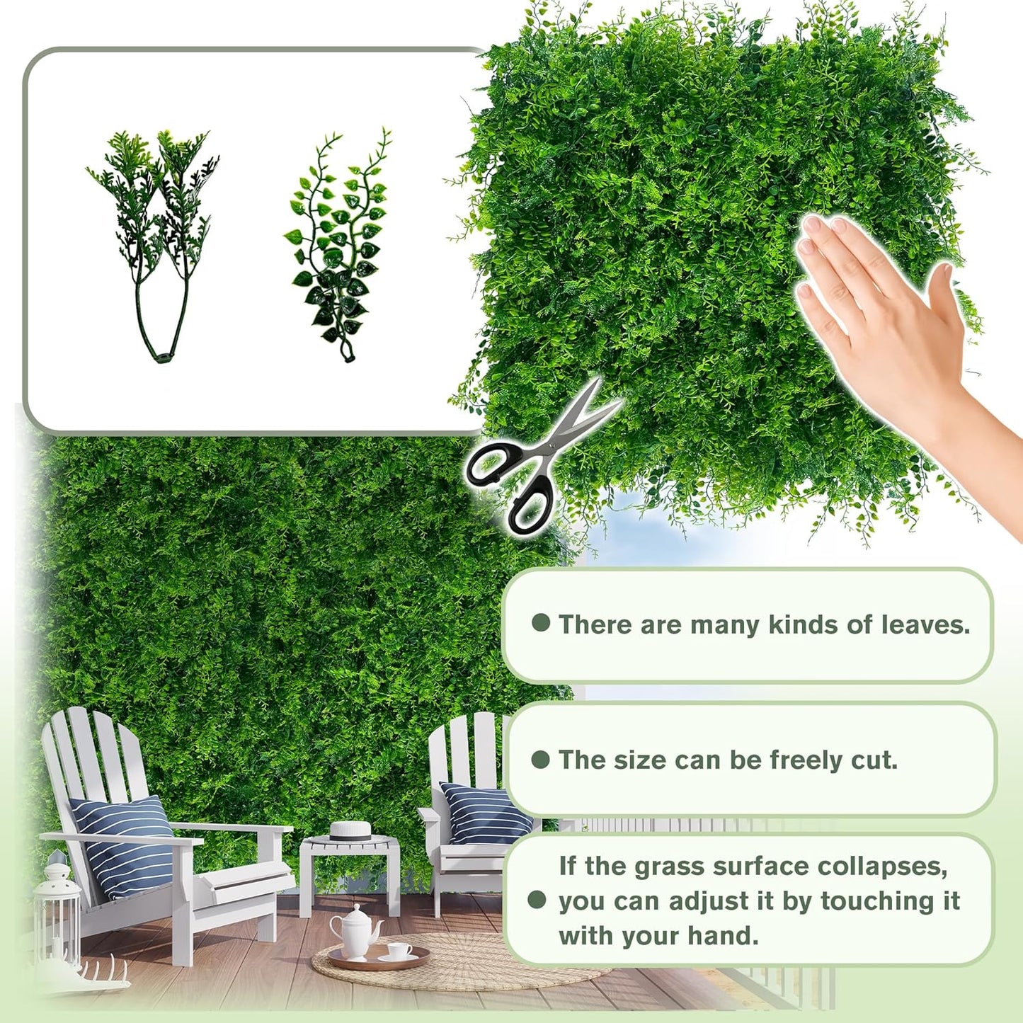 Greenery Faux Grass Wall Backdrop 40"x120"（33.5 SQFT） UV-Anti Artificial Green Boxwood Panel for Patio Balcony Privacy & Ivy Fence Covering Privacy, Garden, Backyard Wall Backdrop Decor