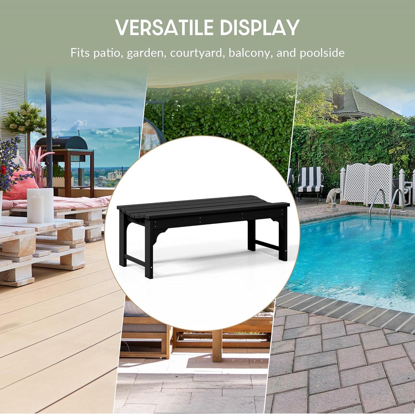 WestinTrends Malibu Outdoor Bench, All Weather Resistant Poly Lumber Backless Patio Garden Bench, Adirondack Curved Bench Seat for Comfort, Black