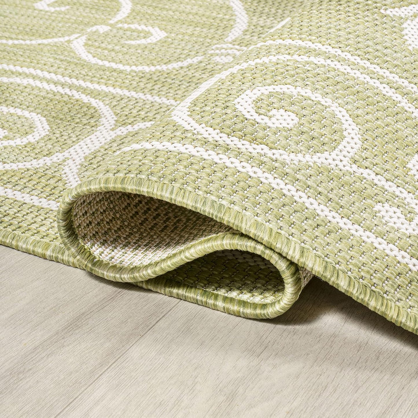 JONATHAN Y SMB106H-8 Charleston Vintage Filigree Textured Weave Indoor Outdoor Area Rug, Coastal,Traditional,Transitional Easy Clean,Bedroom,Kitchen,Backyard,Patio, Non-Shed, Green/Cream, 8 X 10