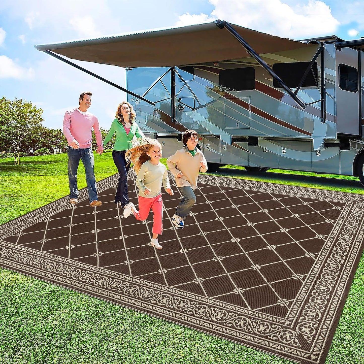 HiiARug 8x10 Outdoor Rug Outdoor Patio Rug, Reversible Waterproof Plastic Straw Rug Large Outdoor Rugs (8x10Ft, Brown)