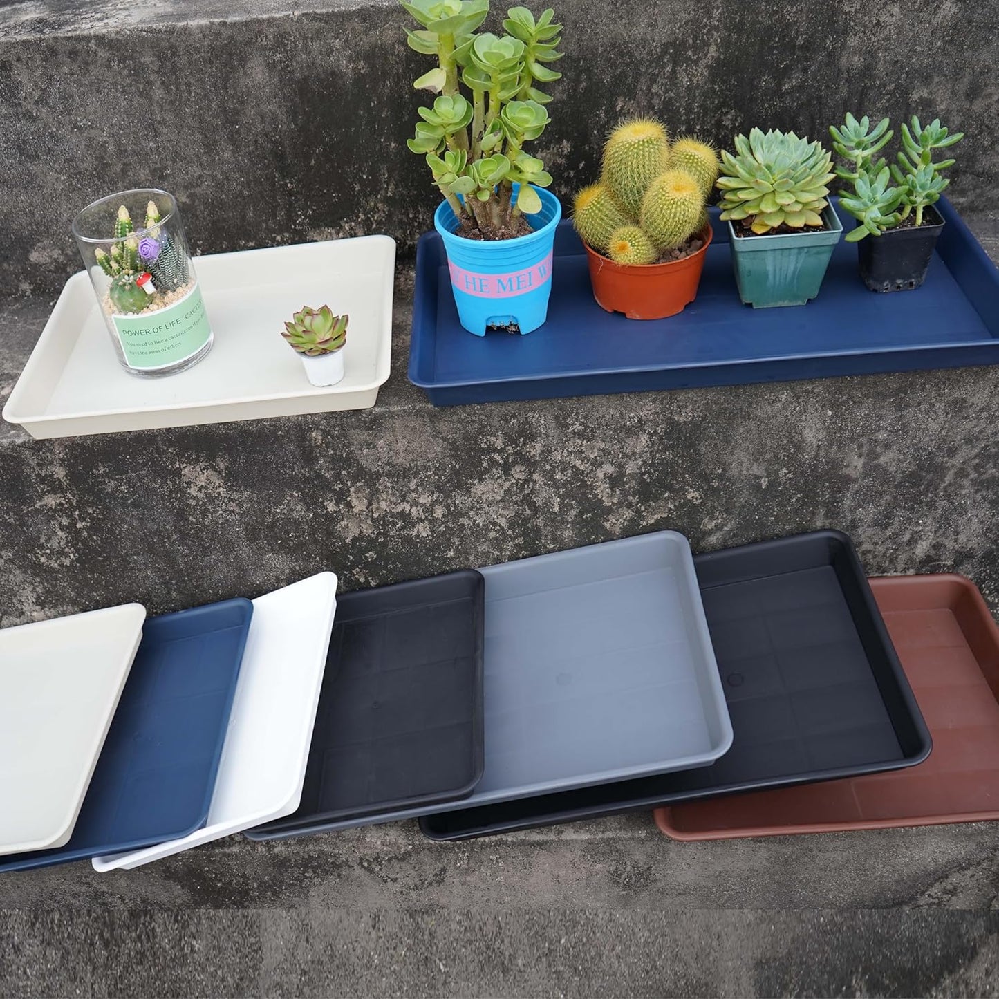 Plant Growing Trays 2 Pack, Plant Tray, 14.5"x11", Heavy Sturdy Plastic Plant Saucer Seed Trays, Seedling Starter Tray, Plant Drip Trays for Indoors, Seed Starter Growing Tray (Blue)