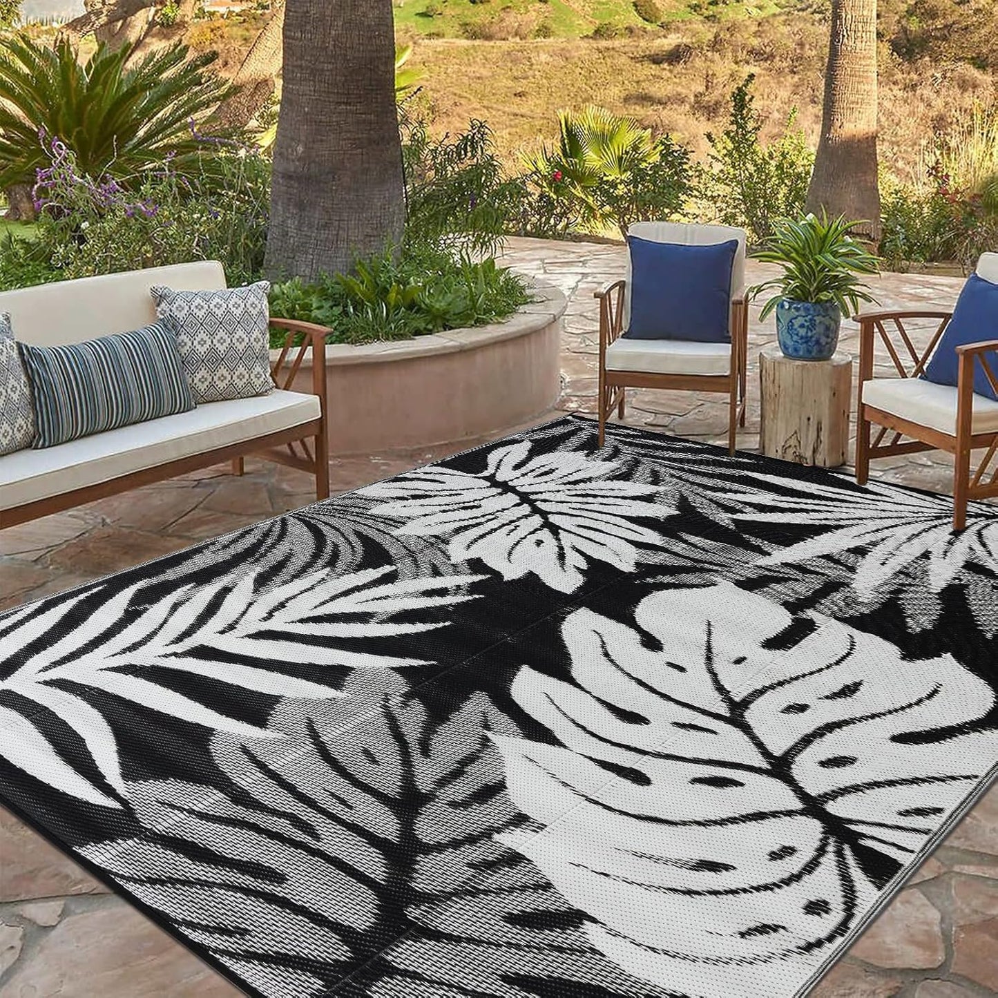 Outdoor Rug 6x9 ft Waterproof, Reversible Outdoor Plastic Straw Rug for Patios Clearance, Outdoor Area Rug Carpet RV Mat for Camping Backyard Deck Porch