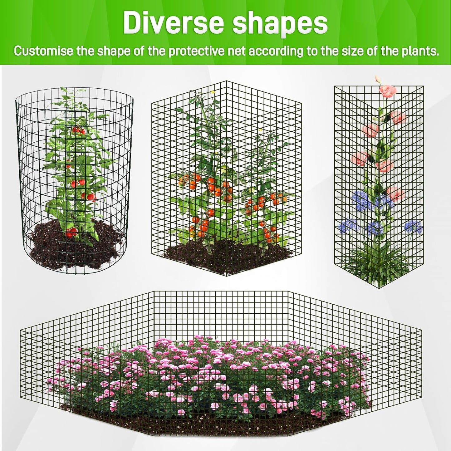 8pcs Plant Protectors from Animals, 20"x 12" Wire Plant Protector, Wire Cages for Plants with Stakes and Cable Ties, Metal Plant Cages for Plants, Vegetables, Flowers