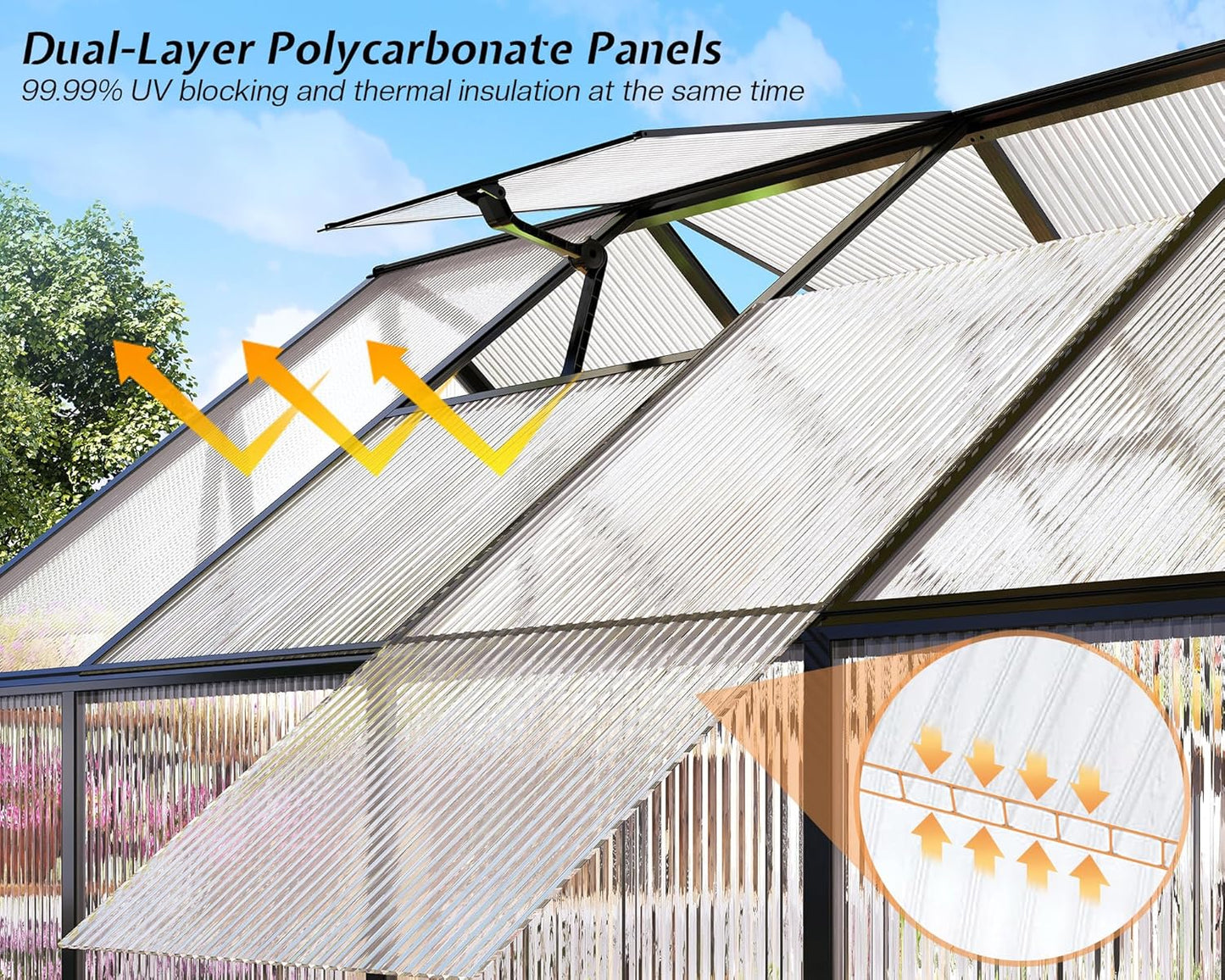 Jocisland 8x11.5x7 FT Polycarbonate Greenhouses for Outdoors, 2 Top-Opening Windows, 2 Swing Doors, Aluminum Walk-in Heavy Duty for Outdoor Use, Backyard Garden, Black