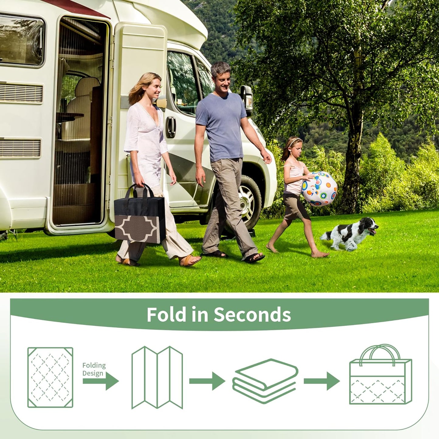 GENIMO 5' x 8' Outdoor Rug Waterproof for Patio Decor, Foldable Reversible Plastic Straw Area Rugs Mat for Camper, Outside Carpet for Rv, Deck, Porch, Picnic, Beach, Balcony, Coffee & Beige