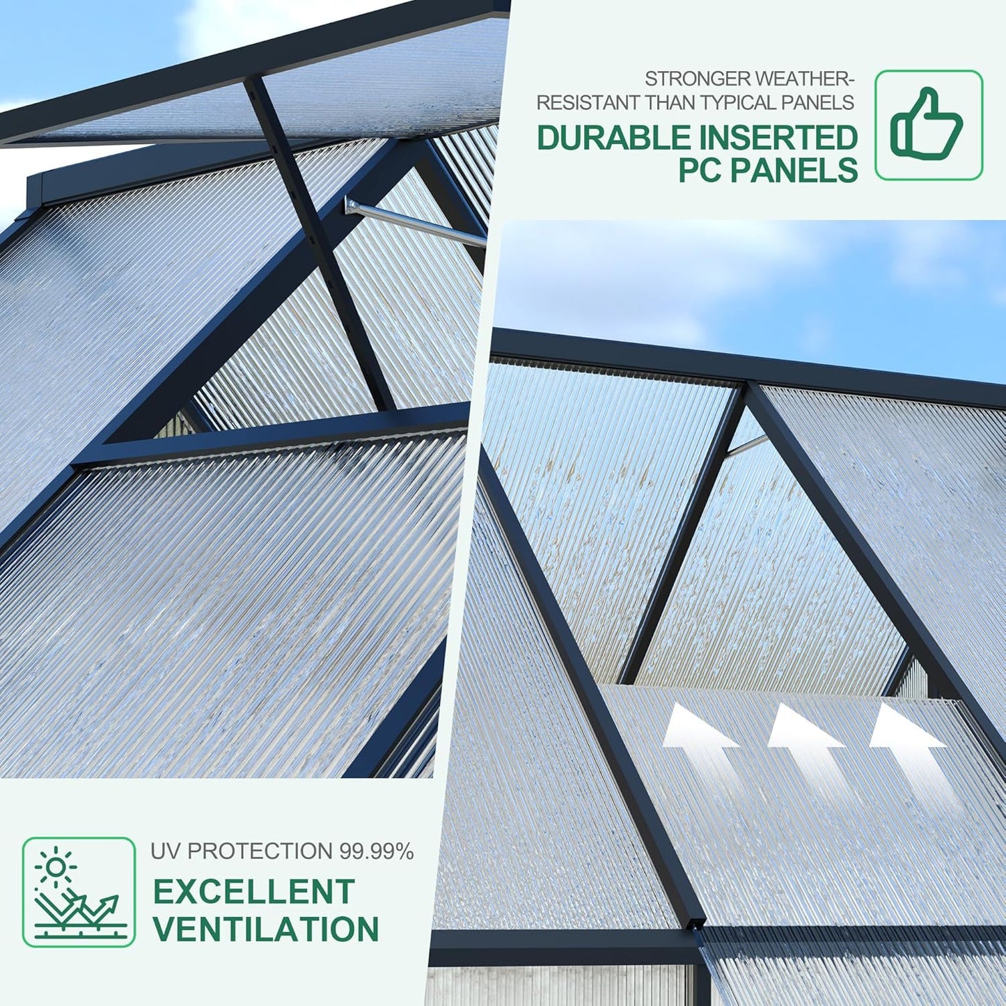 8'x14' , Large Enhanced Aluminum Greenhouses Kit for Outdoors, Aluminum-Framed Polycarbonate Greenhouse, Heavy Duty Polycarbonate Greenhouse with Quick Setup Structure and Roof Vent