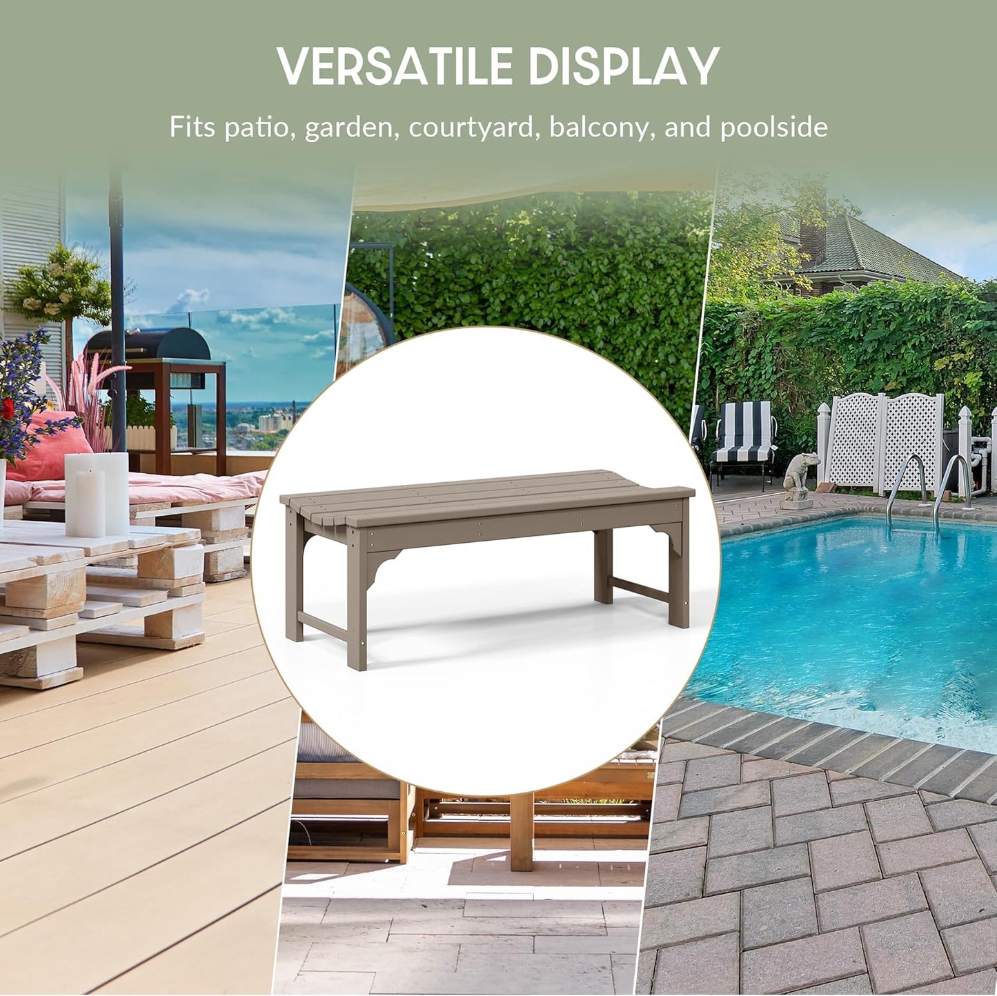 WestinTrends Malibu Outdoor Bench, All Weather Resistant Poly Lumber Backless Patio Garden Bench, Adirondack Curved Bench Seat for Comfort, Weatherwood