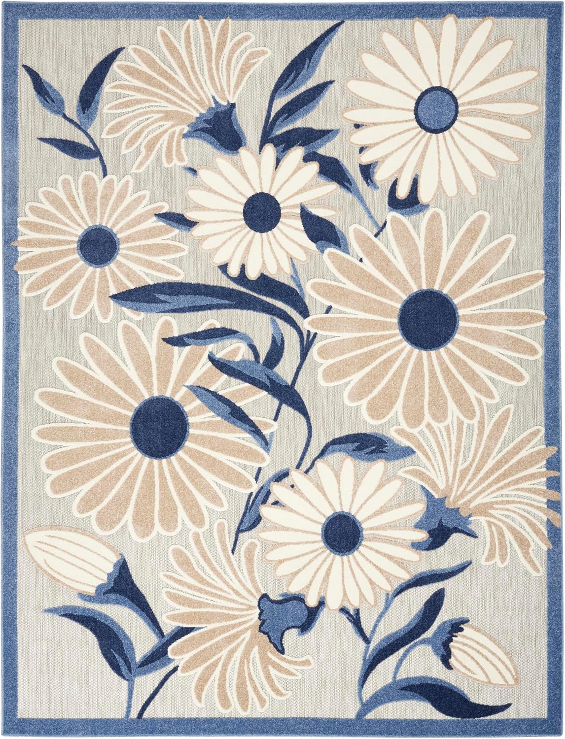 Nourison Home Aloha Indoor/Outdoor Blue/Grey 6' x 9' Area Rug, Easy Cleaning, Non Shedding, Bed Room, Living Room, Dining Room, Kitchen (6x9)