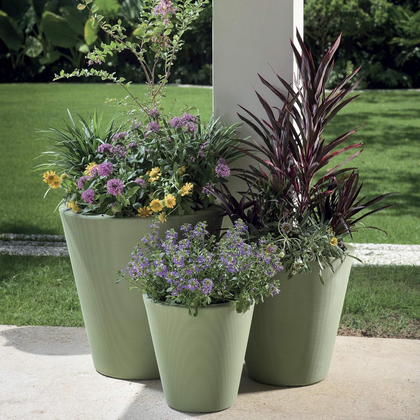 Crescent Garden Madison Planter– Weather-Resistant, Double Walled Indoor/Outdoor Plant Pot with Drain Hole – Durable All-Season Flower Container, 20" W (Olive)