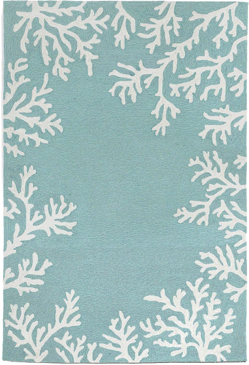 Liora Manne CAPRI Indoor/Outdoor Handmade Synthetic Blend Durable Area Rug - Traditional Border Coastal Beach Accent (Coral Border Aqua) (5' x 7'6")