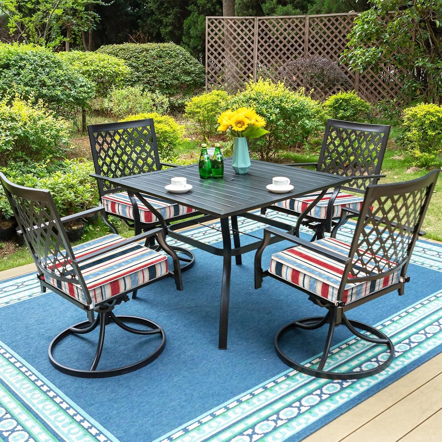 LVTXIII Patio Chair Cushions 19"x19"x3", Water-Repellent Outdoor Seat Cushions for Patio Furniture, Square Chair Pads with Ties for Home Garden Decoration, Set of 2, Stripe Red Blue