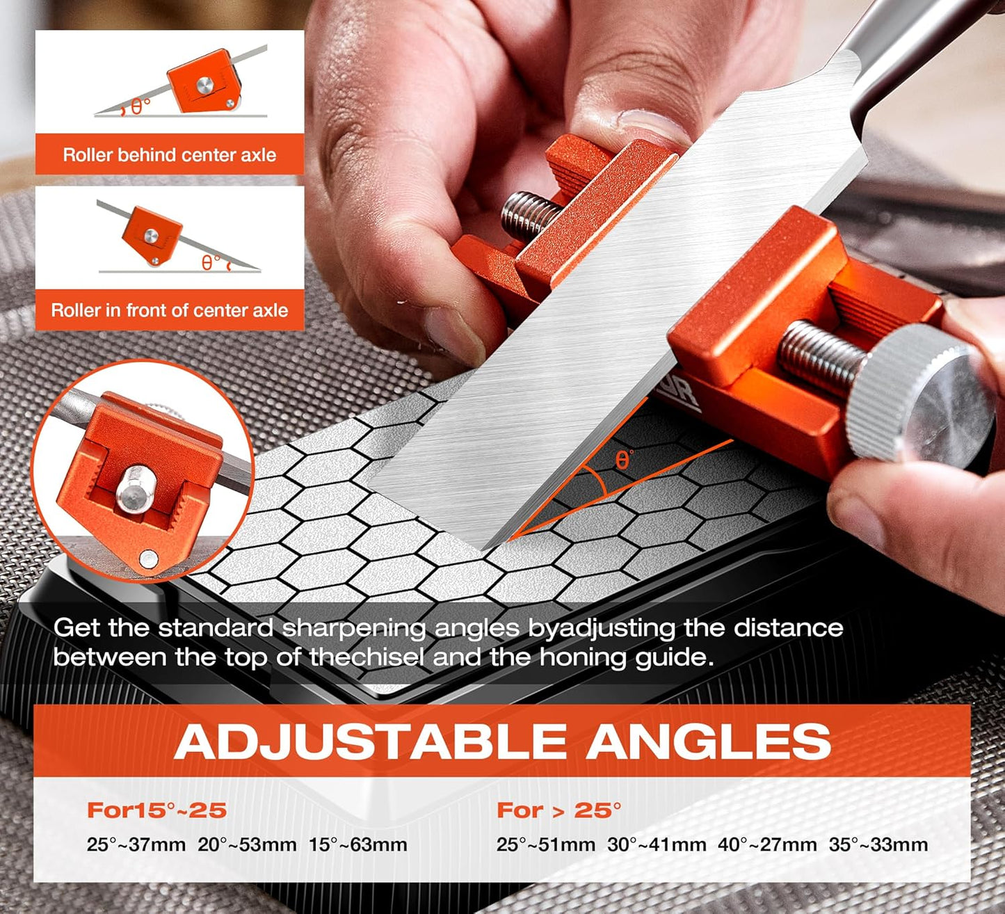 Sharpening Stone with Honing Guide Tool,chisel set for Woodworking,Flattening Stone,Complete Sharpening System Tools for Chisel Sharpening and Plane Restoration (guide+stone+chisel)