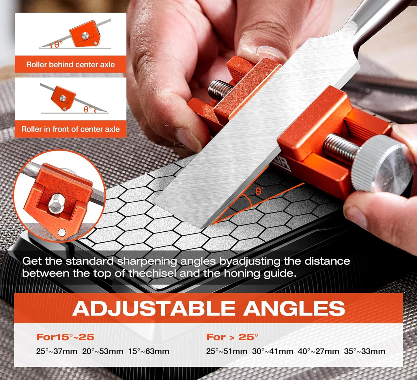 Honing Guide for Woodworking,Honing Steel Center Sharpening Holder,Complete Sharpening System Woodworking Tools for Chisel Sharpening and Plane Restoration (guide tool)