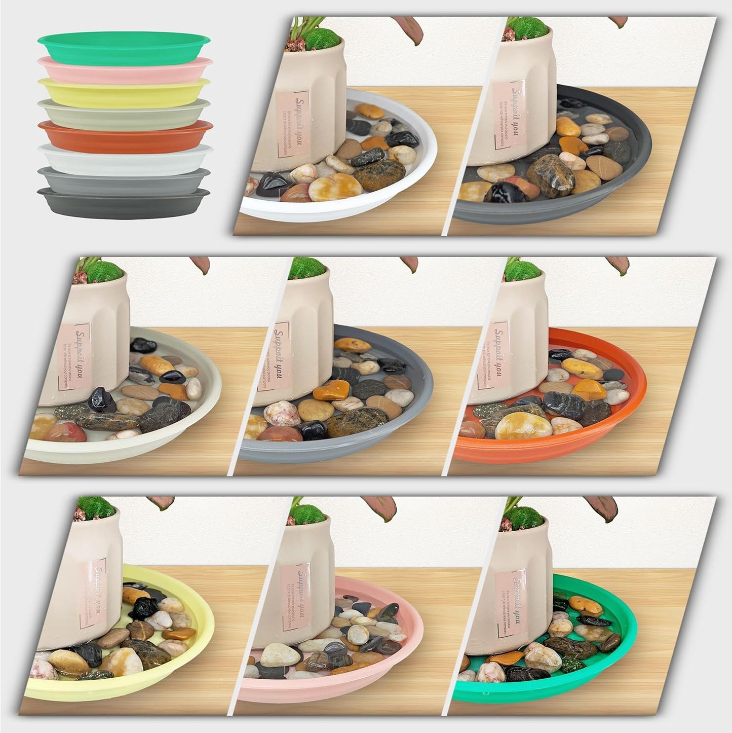 12Pcs Colourful Plant Saucer, 6 8 10 Inch Durable Plastic Plant Tray, Round Plant Pot Saucers, Drip Tray for Indoor and Outdoor Garden, Brick Red